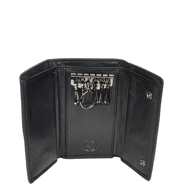 House Of Leather Genuine Leather Large Size Tri-Fold Wallet Key Case Pouch Cosen Black