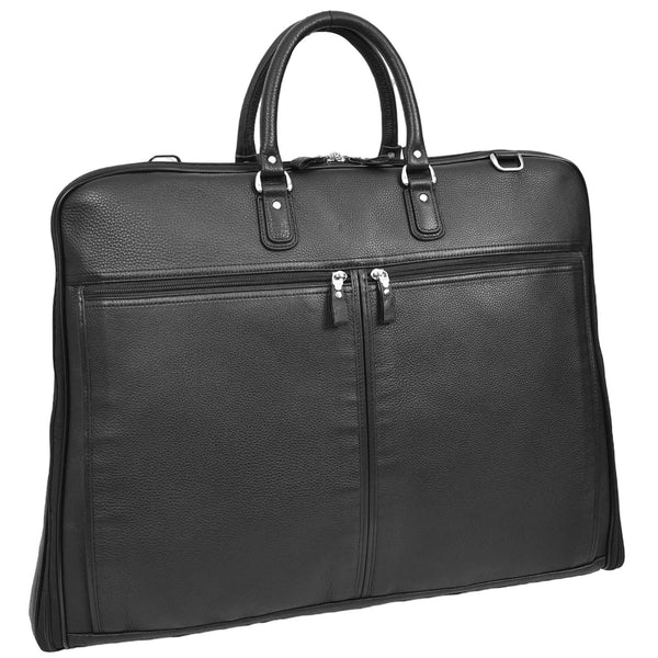 House Of Leather Genuine Leather Slim Suit Carrier Dress Garment Travel Bag Lared Black