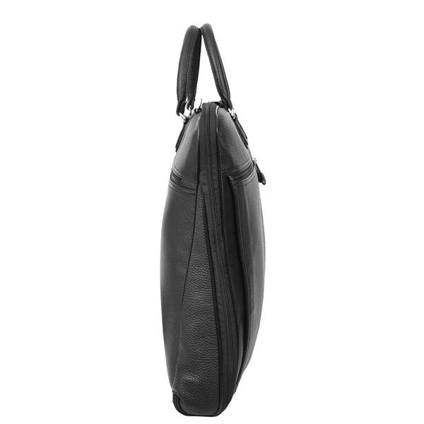 House Of Leather Genuine Leather Slim Suit Carrier Dress Garment Travel Bag Lared Black
