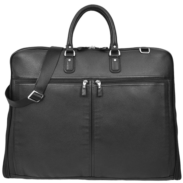 house of leather Genuine Leather Slim Suit Carrier Dress Garment Travel Bag Lared Black