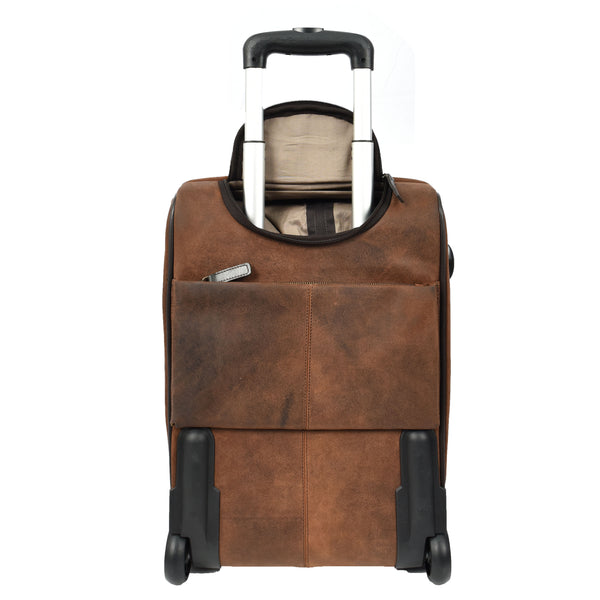 House Of Leather Genuine Leather Suitcase On Wheels Cabin Size Trolley Travel Bags Bourse Vintage Brown