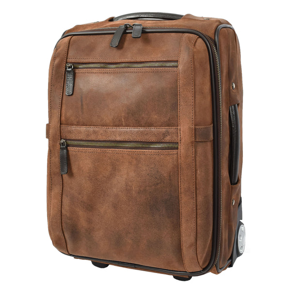 House Of Leather Genuine Leather Suitcase On Wheels Cabin Size Trolley Travel Bags Bourse Vintage Brown