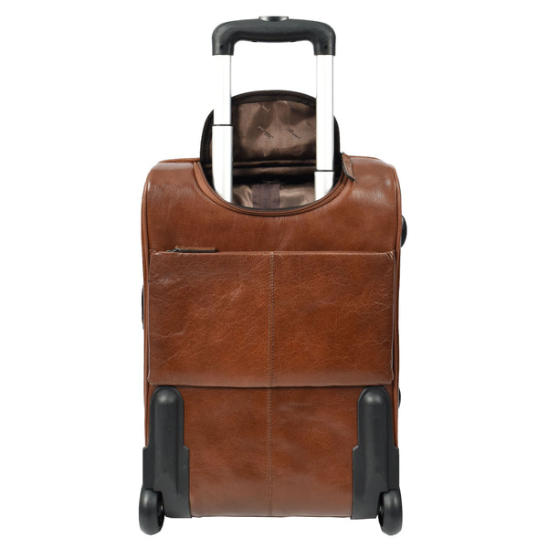 House Of Leather Genuine Leather Suitcase On Wheels Cabin Size Trolley Travel Bags Bourse Chestnut