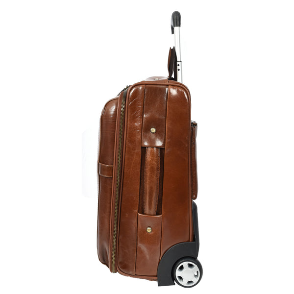 House Of Leather Genuine Leather Suitcase On Wheels Cabin Size Trolley Travel Bags Bourse Chestnut