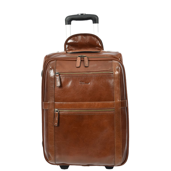 house of leather Genuine Leather Suitcase On Wheels Cabin Size Trolley Travel Bags Bourse Chestnut