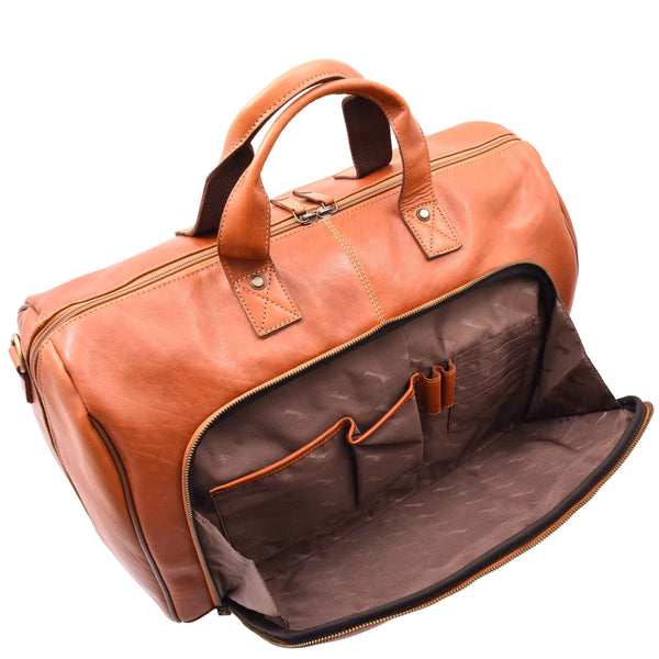 House Of Leather Genuine Leather Travel Holdall Overnight Bag HL015 Honey