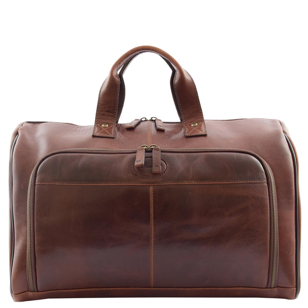 House Of Leather Genuine Leather Travel Holdall Overnight Bag HL015 Brown