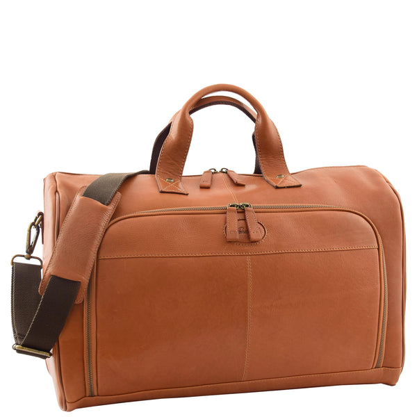 house of leather Genuine Leather Travel Holdall Overnight Bag HL015 Tan