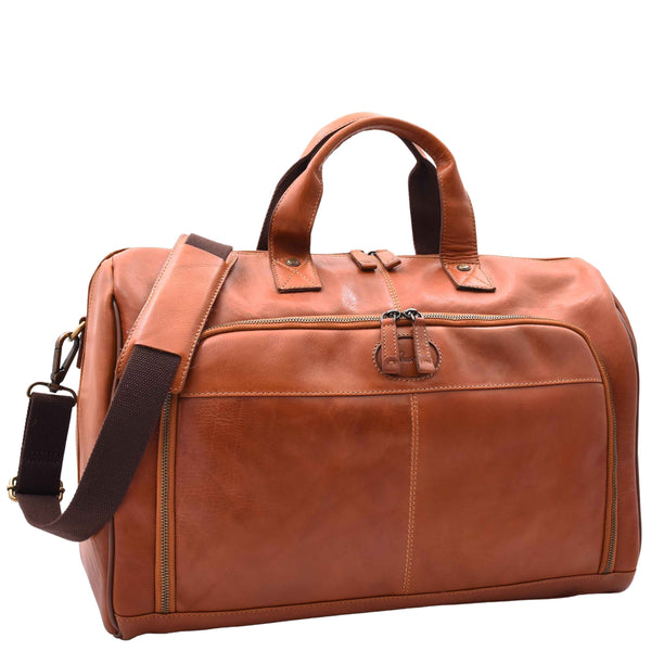 house of leather Genuine Leather Travel Holdall Overnight Bag HL015 Honey