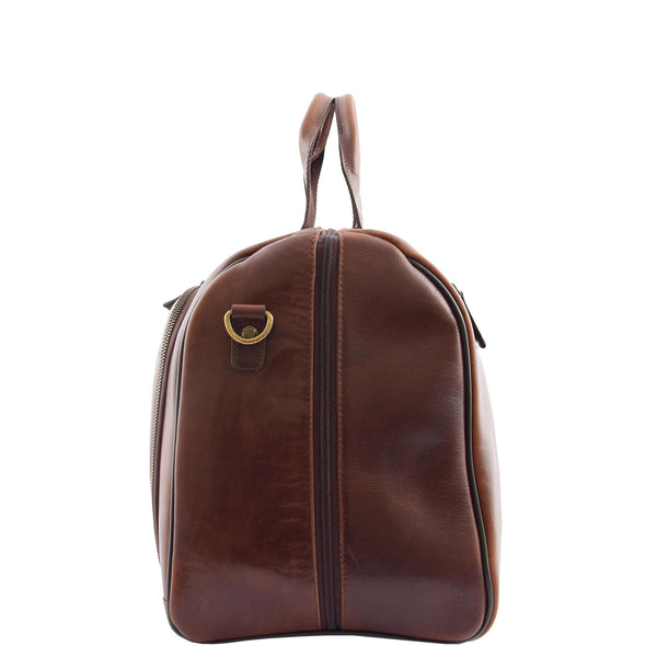 House Of Leather Genuine Leather Travel Holdall Overnight Bag HL015 Brown