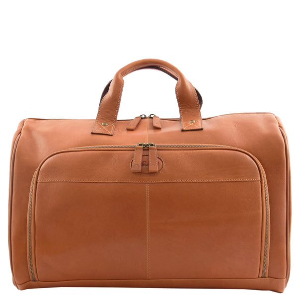 House Of Leather Genuine Leather Travel Holdall Overnight Bag HL015 Tan