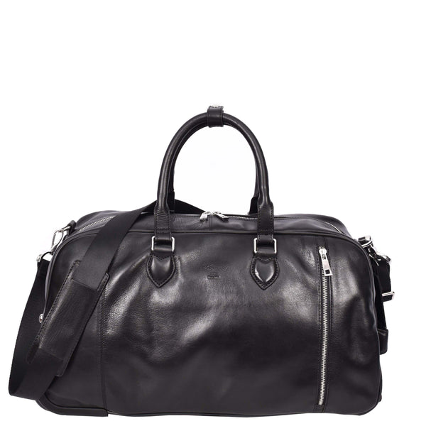 House Of Leather Genuine Leather Wheeled Holdall Duffel Weekend Overnight Bag Whitby Black
