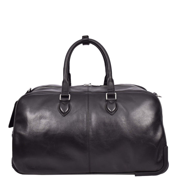 House Of Leather Genuine Leather Wheeled Holdall Duffel Weekend Overnight Bag Whitby Black