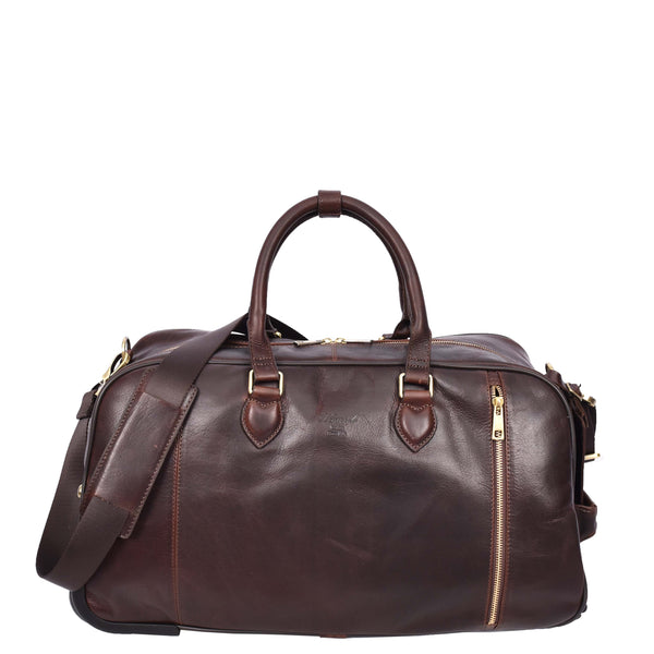 House Of Leather Genuine Leather Wheeled Holdall Duffel Weekend Overnight Bag Whitby Brown