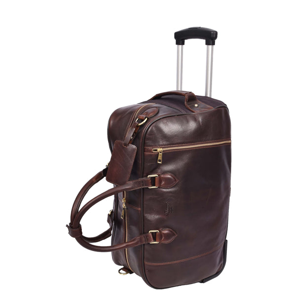 house of leather Genuine Leather Wheeled Holdall Duffel Weekend Overnight Bag Whitby Brown