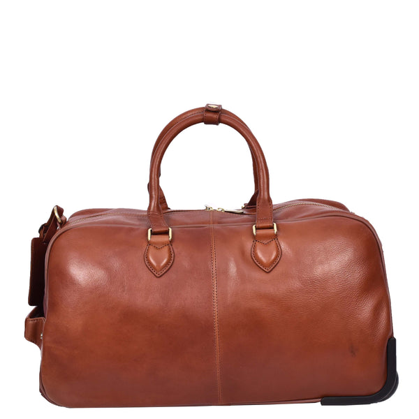 House Of Leather Genuine Leather Wheeled Holdall Duffel Weekend Overnight Bag Whitby Tan