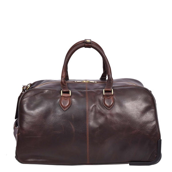 House Of Leather Genuine Leather Wheeled Holdall Duffel Weekend Overnight Bag Whitby Brown