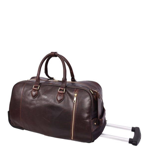 House Of Leather Genuine Leather Wheeled Holdall Duffel Weekend Overnight Bag Whitby Brown