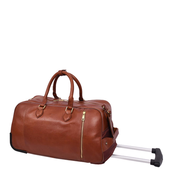 House Of Leather Genuine Leather Wheeled Holdall Duffel Weekend Overnight Bag Whitby Tan
