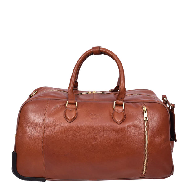 House Of Leather Genuine Leather Wheeled Holdall Duffel Weekend Overnight Bag Whitby Tan