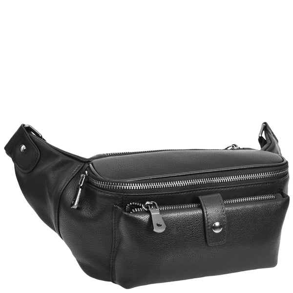 house of leather Real Leather Bum Bag Milan Black