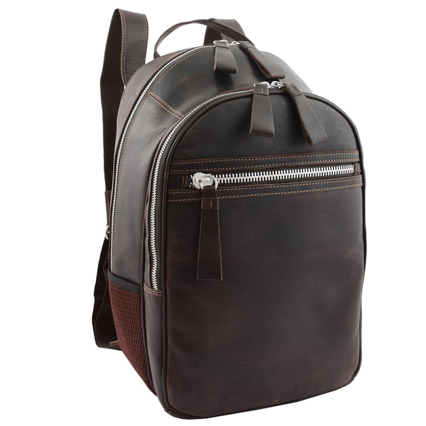 house of leather Large Classic Casual Leather Backpack Palermo Brown