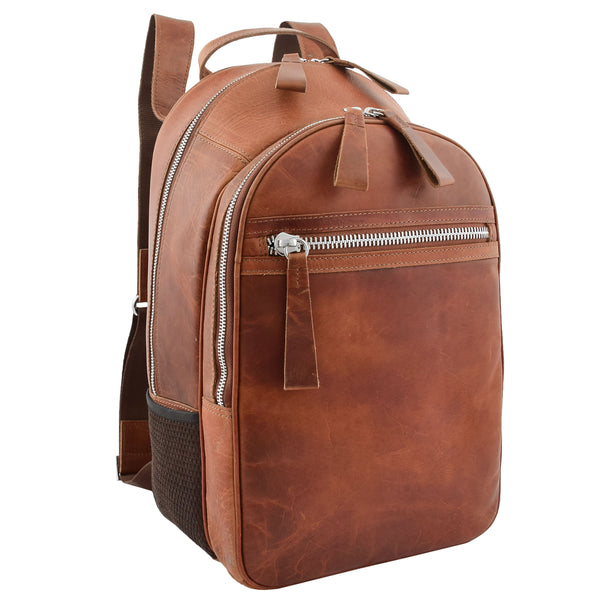 house of leather Large Classic Casual Leather Backpack Palermo Tan