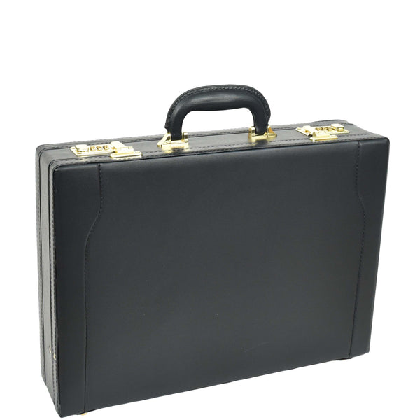 house of leather Leather Attache Case Twin Combination Lock Briefcase Expandable HOL1196