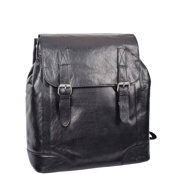 house of leather Leather Backpack Rucksack Secure Laptop 15 inch Bag Napoli Black