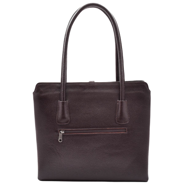 House Of Leather Leather Classic Tote Style Zip Opening Large Shoulder Bag Cynthia Brown