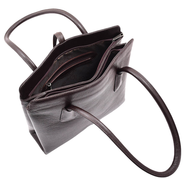 House Of Leather Leather Classic Tote Style Zip Opening Large Shoulder Bag Cynthia Brown