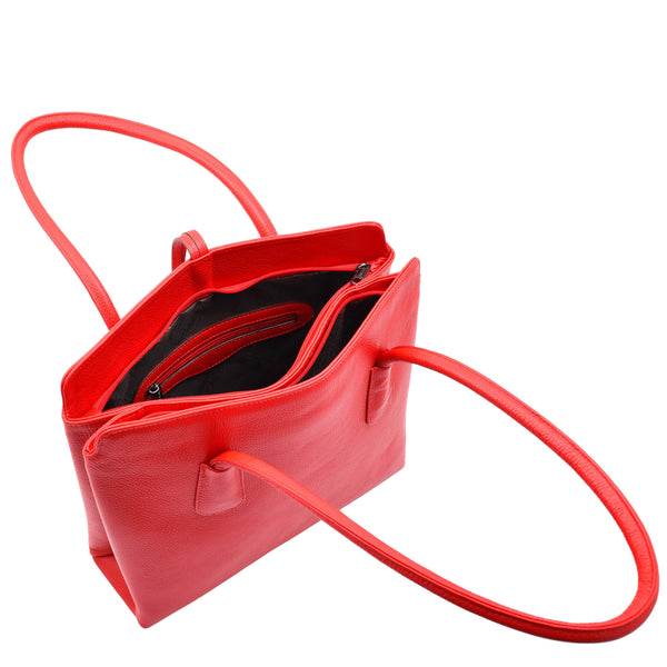 House Of Leather Leather Classic Tote Style Zip Opening Large Shoulder Bag Cynthia Red
