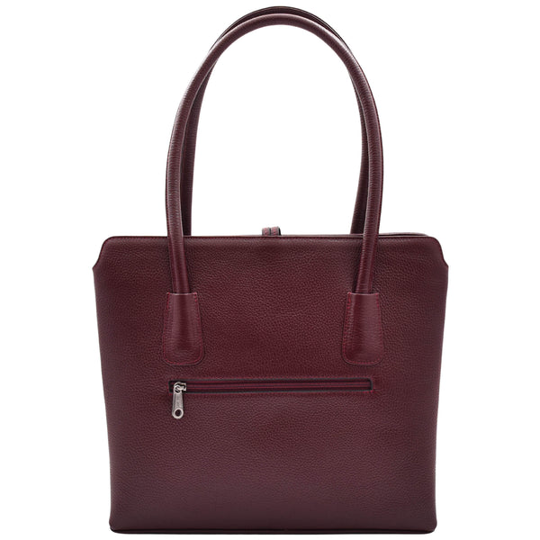 House Of Leather Leather Classic Tote Style Zip Opening Large Shoulder Bag Cynthia Burgundy