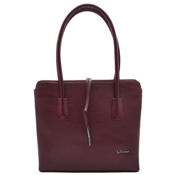 house of leather Leather Classic Tote Style Zip Opening Large Shoulder Bag Cynthia Burgundy