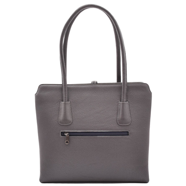 House Of Leather Leather Classic Tote Style Zip Opening Large Shoulder Bag Cynthia Grey