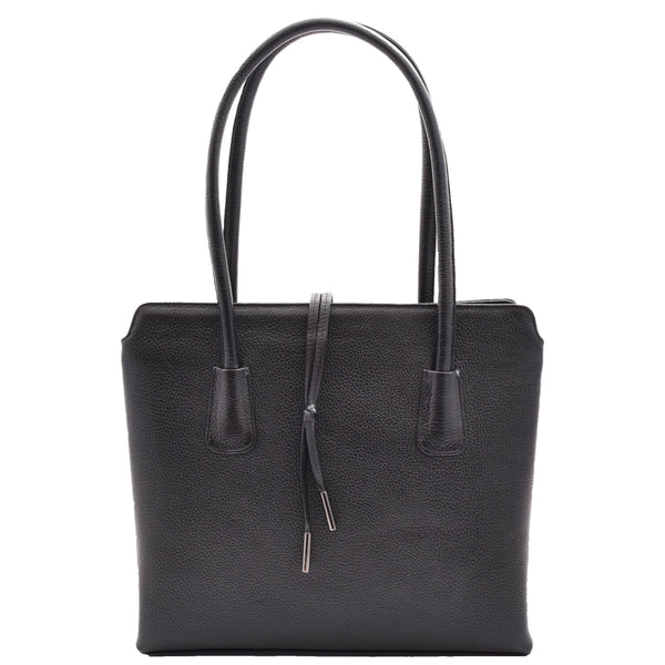 house of leather Leather Classic Tote Style Zip Opening Large Shoulder Bag Cynthia Black
