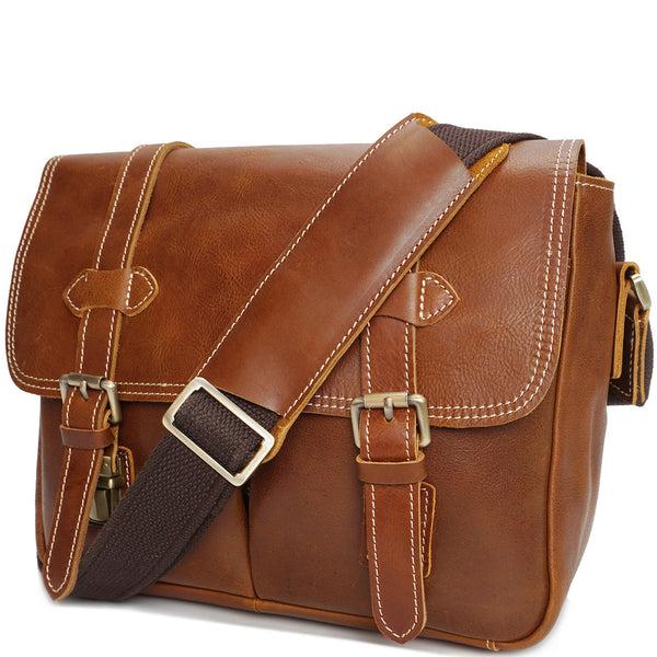 house of leather Leather Cross Body Multi Use Camera Organiser Shoulder Bag H8101 Tan