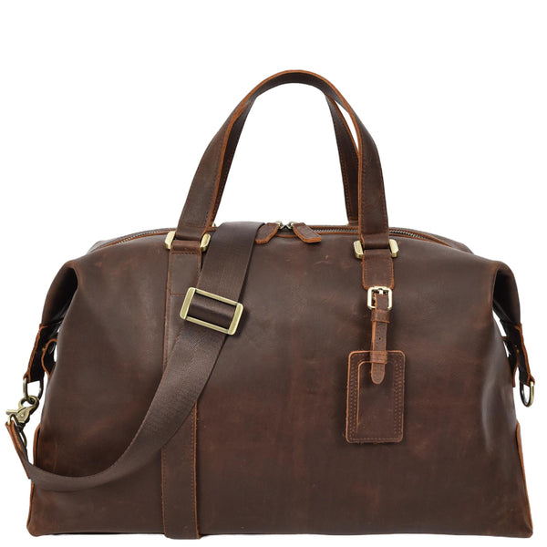house of leather Leather Holdall Weekend Bag Aspen Rust Brown