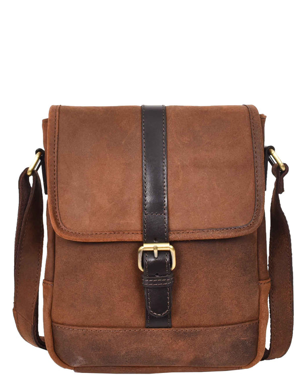 House Of Leather Leather Man Flight Bag Mens Cross Body Messenger Medium Odin Brown