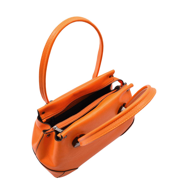House Of Leather Leather Shoulder Bag For Women Zip Medium Tote Handbag Susan Orange