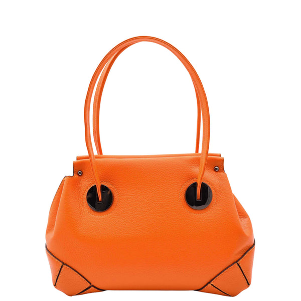 house of leather Leather Shoulder bag For Women Zip Medium Tote Handbag Susan Orange