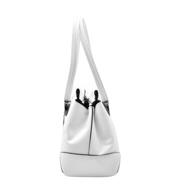 House Of Leather Leather Shoulder Bag For Women Zip Medium Tote Handbag Susan White
