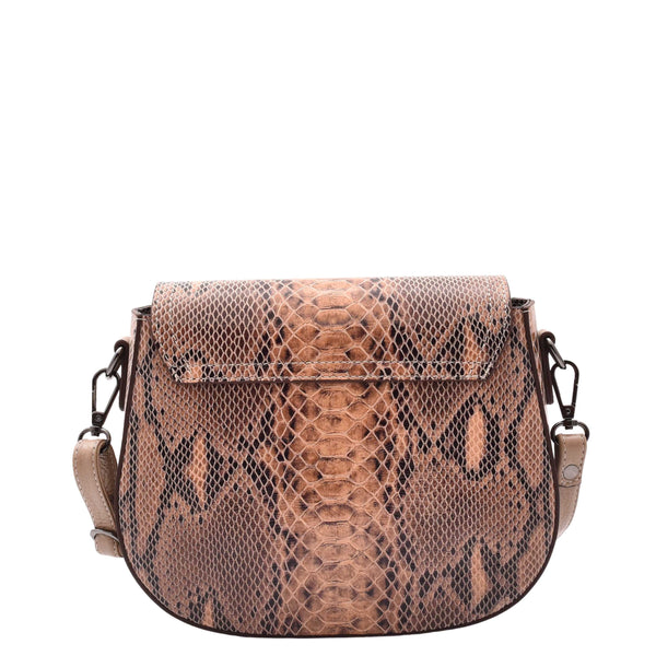 House Of Leather Leather Small Size Cross Body Bag For Women Snake Print Zora Taupe
