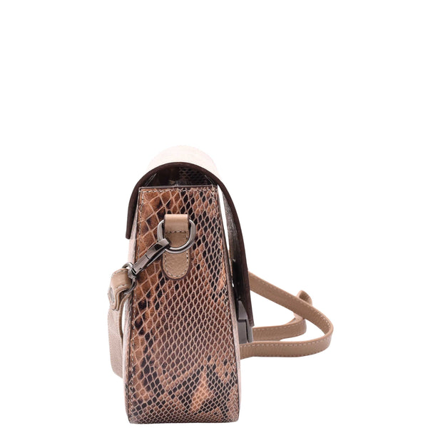 House Of Leather Leather Small Size Cross Body Bag For Women Snake Print Zora Taupe