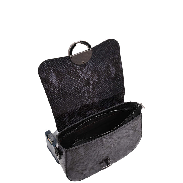 House Of Leather Leather Small Size Cross Body Bag For Women Snake Print Zora Navy