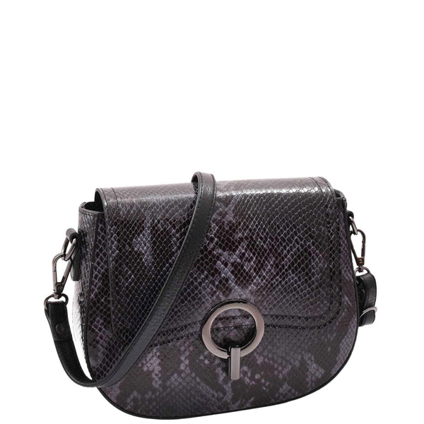 house of leather Leather Small Size Cross Body Bag for Women Snake Print Zora Navy