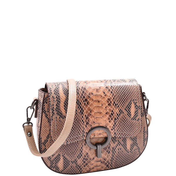 house of leather Leather Small Size Cross Body Bag for Women Snake Print Zora Taupe