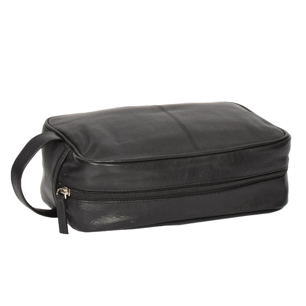 House Of Leather Leather Wash Bag With Carry Handle HOL18 Black