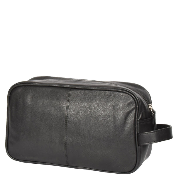 House Of Leather Leather Wash Bag With Carry Handle HOL18 Black