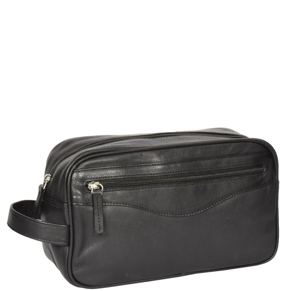 house of leather Leather Wash Bag with Carry Handle HOL18 black
